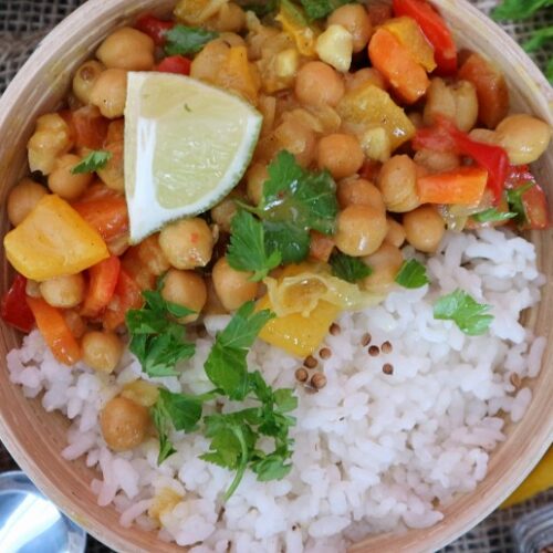 Indian chickpea curry vegan with rice